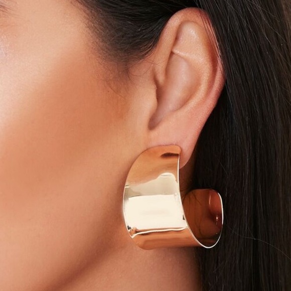 New Gold & Silver Flat Wide Hoop Earrings - Picture 6 of 7